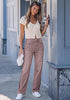 Pecan Brown Women's High Waisted Straight Leg Jeans, Tuxedo Side Stripe Stretchy Denim Pants, 29