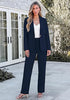 Navy Blue Women's Elegant Business Pantsuit — Single Button Blazer & High Waisted Pants with Adjustable Waistband