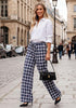 GRAPENT Women's High Waisted Wide Leg Plaid Pants | Tartan Pattern, Elastic Waist Drawstring, Pockets, Relaxed Fit, Casual Daily Fall Outfits