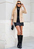 Light Khaki Women's Notched Lapel Blazer, Single Button Shoulder Pads Suit Jacket, Long Sleeve Business Casual Work Office Blazer with Pockets & Back Slit