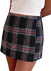 Multi Black Women's Plaid Skort High Waist Faux Wrap Mini Skirt with Side Zipper, Elastic Back & Built-in Shorts