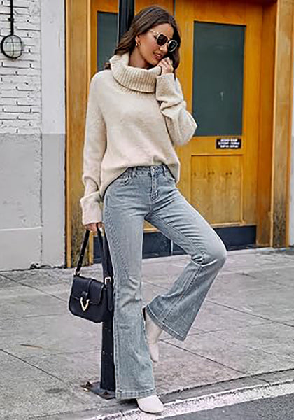 Vintage Blue Flare Jeans for Women Mid Rise Bootcut Denim Pants Distressed Stretchy Retro Y2K Washed Date Night Outfit Nashville Western Style