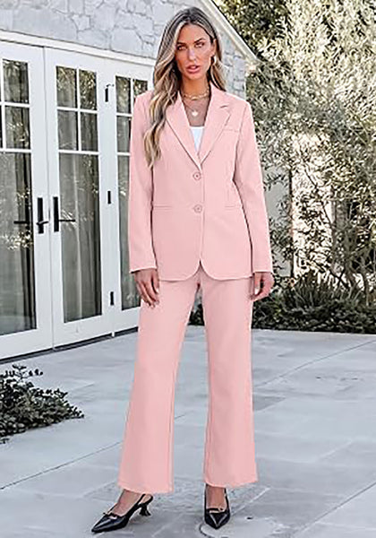 Peach Blush Women's 2 Piece Pant Suits, Business Casual Buttoned Blazer and High Waisted Bootcut Pants Set, 29" Inseam Professional Office Fall Teacher Outfits