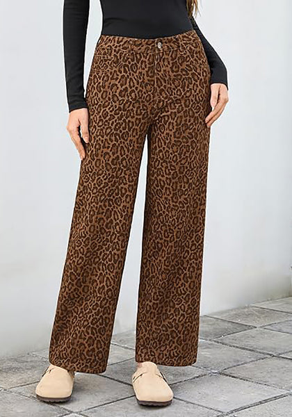 GRAPENT Women's High Waist Wide Leg Leopard Jeans | Stretchy Denim, Baggy Loose Fit, 29.5" Inseam, Cheetah Print, Western Chic Outfits