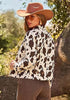 Dark Brown Cow Print Women's Cow Print Faux Suede Shacket — Cropped Button Down Jacket with Pockets & Full Lining