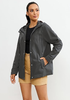 LookbookStore Women's Dark Gray Waterproof Lightweight Rain Jacket, Adjustable Hood Windbreaker Rain Coat for Hiking & Travel
