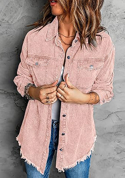 Dusty Pink Button-Up Oversized Women's Denim Shacket