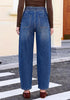 GRAPENT Women's High Waisted Barrel Jeans | Stretchy Denim, Elastic Drawstring Waist, 27.5