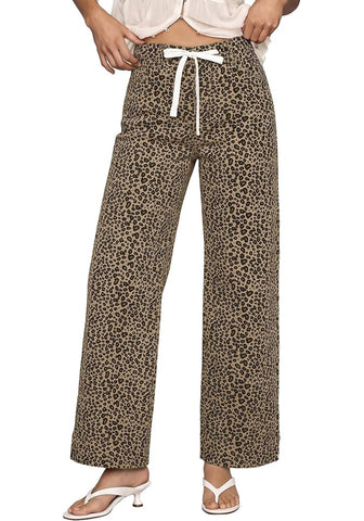 GRAPENT Women's High Waisted Wide Leg Leopard Jeans | Leopard Print Denim, Drawstring Waist, Loose Straight Leg, 28" Inseam, Dressy Casual Everyday Wear