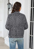 Grey  Cheetah Women's Leopard Print Bomber Jacket — Oversized Brushed Wool Blend Cheetah Jacket with Stand Collar, Snap Buttons & Elastic Hem