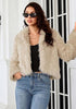 Apricot  Women's Solid Color Shaggy Faux Fur Jacket — Cropped Long Pile Coat with Lapel Collar, Hook Closure & Drop Shoulder