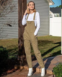 Slate Green Women's Casual Stretch Denim Bib Overalls Pants Pocketed Jeans Jumpsuits