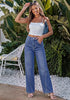Classic Blue Women's Wide Leg High Waist Stretch Jeans Baggy Straight Leg Denim Pants,  29.5 Inch Inseam Angled Side Seam, Country Concert Western Style