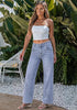 Ice Blue Women's Wide Leg High Waist Stretch Jeans Baggy Straight Leg Denim Pants, 29.5 Inch Inseam Angled Side Seam, Country Concert Western Style