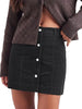 Black Women's Corduroy Short Skirt, Trendy Button Fly Stretchy Fall Skirts with Elastic Back Waist and Functional Pockets, Soft Dressy Casual Fall Outfits