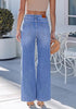 Modern Blue Women's Wide Leg High Waist Stretch Jeans Baggy Straight Leg Denim Pants,  29.5 Inch Inseam Angled Side Seam, Country Concert Western Style