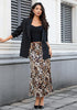 Cashew Cheetah  Women's Leopard Print Satin Maxi Skirt — High Waisted Bias Cut A Line Slip Skirt with Stretchy Elastic Waistband