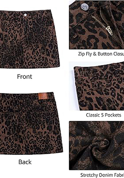 Brown Leopard  Print Mini Skirt for Women High Waist Stretchy 90s Animal Print Short Skirt Fall Country Concert Outfit Western Style