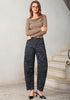 GRAPENT Women's High Rise Leopard Barrel Jeans | Leopard Print Denim, Adjustable Cinched Waist, Frayed Hem, 28