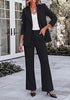 Black Women's 2 Piece Pant Suits, Business Casual Buttoned Blazer and High Waisted Bootcut Pants Set, 29
