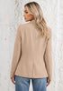 Light Khaki Women's Notched Lapel Blazer, Single Button Shoulder Pads Suit Jacket, Long Sleeve Business Casual Work Office Blazer with Pockets & Back Slit