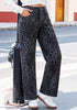 GRAPENT Women's High Waist Wide Leg Leopard Jeans | Stretchy Denim, Baggy Loose Fit, 29.5