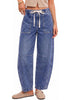 GRAPENT Women's High Waisted Baggy Barrel Jeans | Stretchy Denim, Elastic Drawstring Waist, Pull On, 27.5