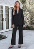 Black Women's 2 Piece Pant Suits, Business Casual Buttoned Blazer and High Waisted Bootcut Pants Set, 29
