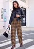GRAPENT Women's High Waisted Plaid Barrel Pants | Tapered Wide Leg, Elastic Drawstring Waist, Front Pockets, Work Office Casual Fall Outfits
