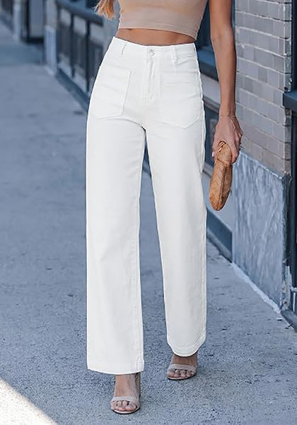 GRAPENT Women's High Waisted Wide Leg Jeans | Soft Stretch Denim, Patch Pocket, 29.5" Inseam, Full Length, Casual Work Outfits