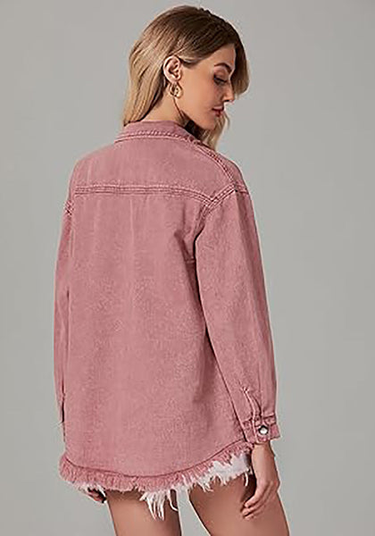 Faded Rose Button-Up Oversized Women's Denim Shacket