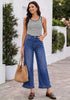 GRAPENT Women's High Waisted Ruffle Hem Wide Leg Jeans | Stretch Denim, 27.5
