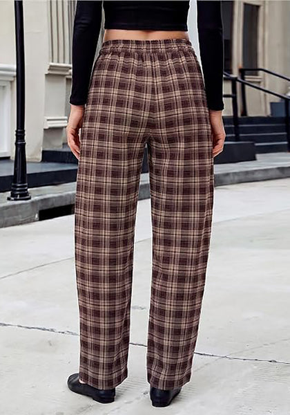 GRAPENT Women's High Waisted Plaid Barrel Pants | Tapered Wide Leg, Elastic Drawstring Waist, Front Pockets, Work Office Casual Fall Outfits