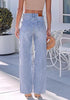 Ice Blue Women's Wide Leg High Waist Stretch Jeans Baggy Straight Leg Denim Pants, 29.5 Inch Inseam Angled Side Seam, Country Concert Western Style