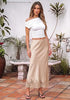 Sandshell Women's Satin Maxi Skirt — Silky Bias Cut Long Slip Skirt with Easy Pull On Elastic Waistband & Lace Trim Hem