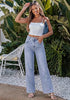 Ice Blue Women's Wide Leg High Waist Stretch Jeans Baggy Straight Leg Denim Pants, 29.5 Inch Inseam Angled Side Seam, Country Concert Western Style