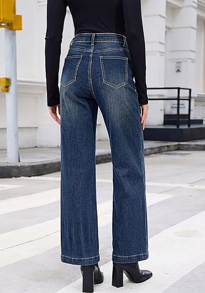 GRAPENT Women's High Waist Wide Leg Jeans | Stretchy Denim, Front Seam, 29.5" Inseam, 4 Pockets, Vintage Distressed, Country Concert Work Casual