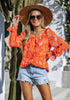 Orangeade Floral Women's Floral Ruffle Button Down Long Sleeve Blouse