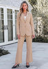 Beige Women's 2 Piece Pant Suits, Business Casual Buttoned Blazer and High Waisted Bootcut Pants Set, 29