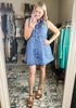 Bay Blue Denim Dress for Women Sleeveless Babydoll Button Down Short Jean Dresses Cute Summer