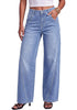 Modern Blue Women's Wide Leg High Waist Stretch Jeans Baggy Straight Leg Denim Pants,  29.5 Inch Inseam Angled Side Seam, Country Concert Western Style