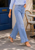 GRAPENT Women's High Waisted Ruffle Hem Wide Leg Jeans | Stretch Denim, 27.5