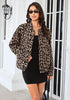 Safari Leopard Women's Leopard Print Bomber Jacket — Oversized Brushed Wool Blend Cheetah Jacket with Stand Collar, Snap Buttons & Elastic Hem