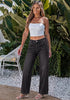 Washed Black Women's Wide Leg High Waist Stretch Jeans Baggy Straight Leg Denim Pants,  29.5 Inch Inseam Angled Side Seam, Country Concert Western Style