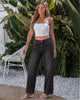 Washed Black Women's Wide Leg High Waist Stretch Jeans Baggy Straight Leg Denim Pants,  29.5 Inch Inseam Angled Side Seam, Country Concert Western Style