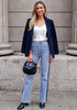 Lakeside Blue Women's High Waisted Straight Leg Jeans, Tuxedo Side Stripe Stretchy Denim Pants, 29