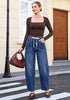 GRAPENT Women's High Waisted Barrel Jeans | Stretchy Denim, Elastic Drawstring Waist, 27.5