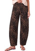 Brown Leopard Women's Trendy Leopard Barrel Jeans — High Waisted Baggy Wide Leg Stretchy Denim Pants with Front Seam & Ankle Length
