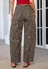 Khaki Brown Leopard  Women's Trendy Leopard Barrel Jeans — High Waisted Baggy Wide Leg Stretchy Denim Pants with Front Seam & Ankle Length