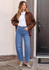 Medium Blue Women's High Waisted Wide Leg Jeans by luvamia — Stretchy 90s Baggy Straight Denim, Raw Hem, Button Front, 29.5